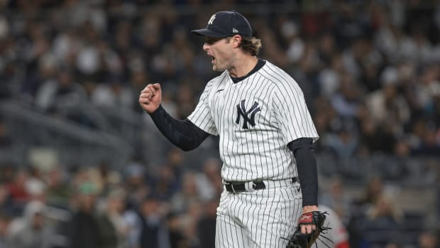 New York Yankees SP Gerrit Cole fist pumps